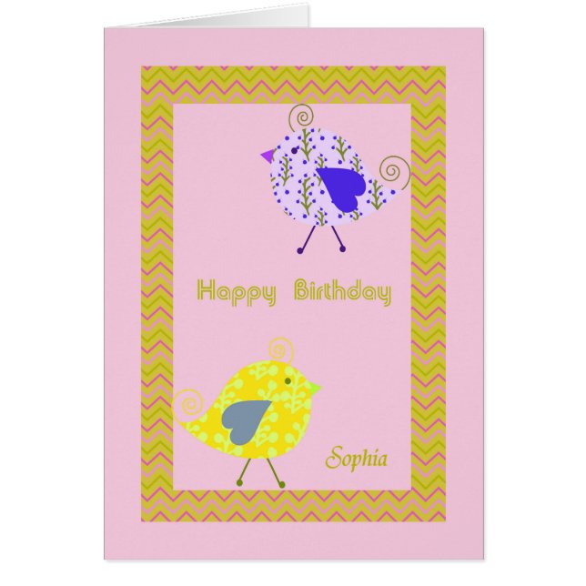 Birthday Card for Sophia with Designer Birds (Front)