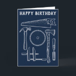 Birthday Card for Woodworkers and Carpenters<br><div class="desc">Wish your favourite woodworker or carpenter a happy birthday with this greeting card that features illustrations of classic woodworking and carpentry tools in white against a navy blue background. All the text on this card can be customized using the template fields. So you can add a personalized greeting or turn...</div>