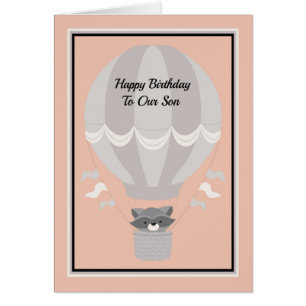 Birthday Card for Young Son, Raccoon & Balloon