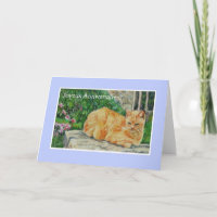 Birthday Card, French Greeting, Ginger Cat