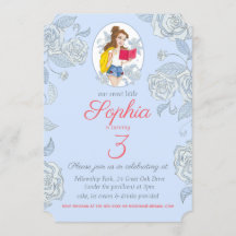 Birthday Card Invite, Princess Belle Blue Roses
