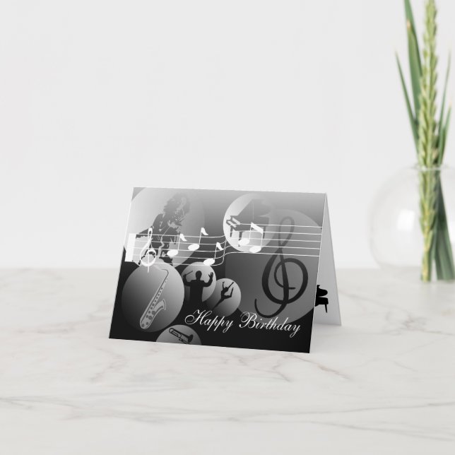 Birthday Card love Music Grey (Front)