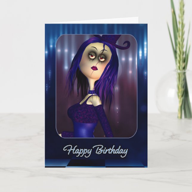 Birthday Card - Moonies Cute Rag Doll Goth (Front)