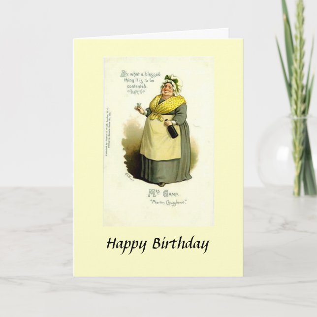 Birthday Card - Mrs Gamp from "Martin Chuzzlewit" (Front)