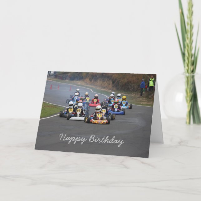 Birthday card of go karting kart race (Front)