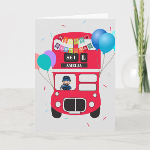 Birthday Card - Personalized Big Red Bus