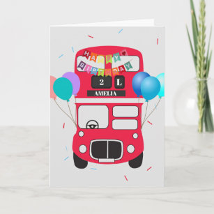 Birthday Card - Personalized Big Red Bus No Driver