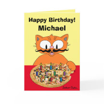 Birthday Card Personalized Pizza Party Cat