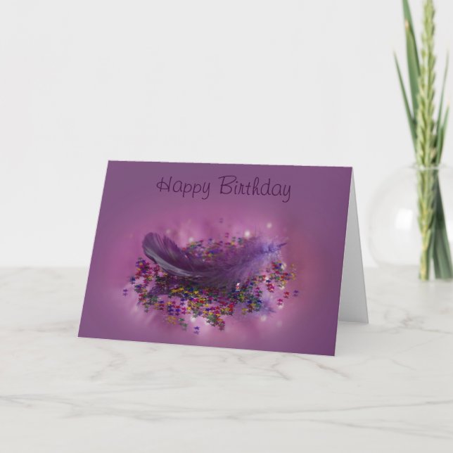 Birthday Card - Purple Fairys Feather (Front)