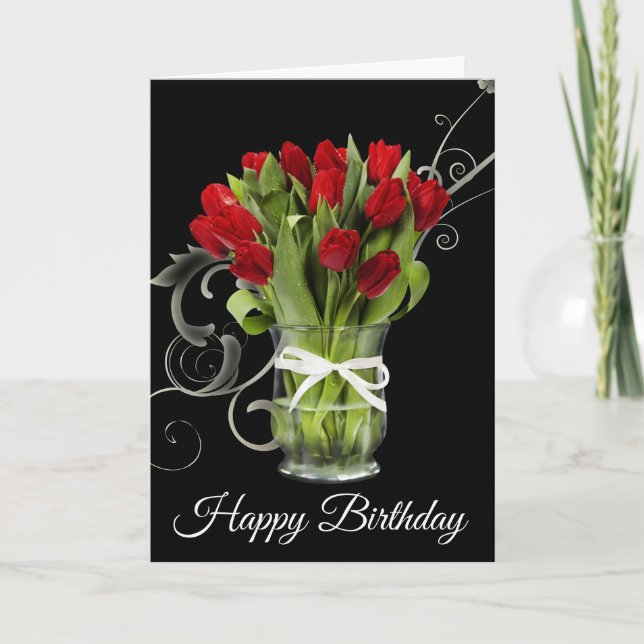 Birthday Card-Red Tulips Card (Front)