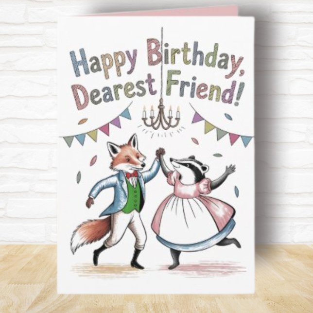 Birthday card Regency style Fox and Badger Ball (Creator Uploaded)