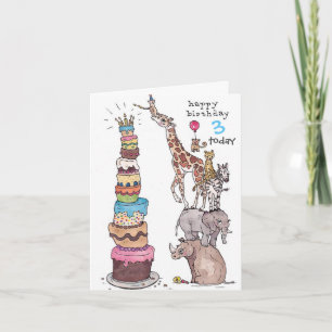 Birthday Card - Safari Animals Tall Cake