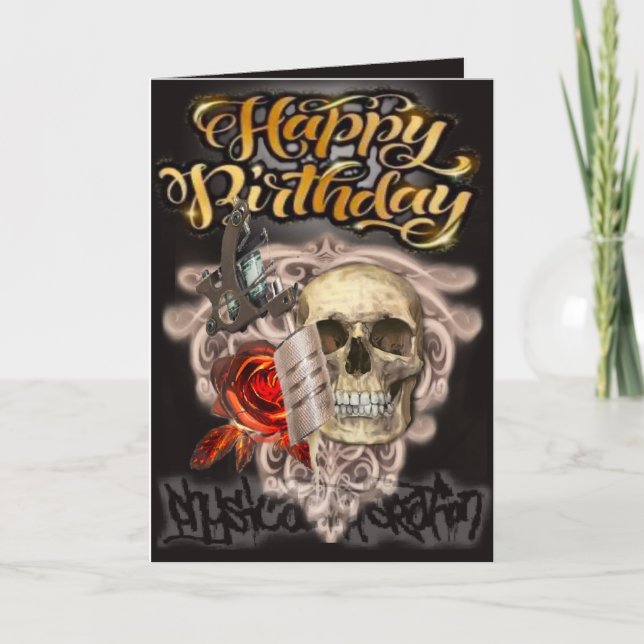 Birthday card skull tattoo machine (Front)