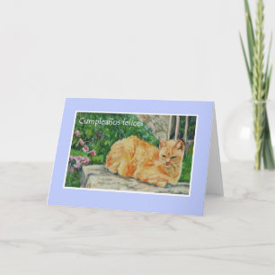 Birthday Card, Spanish Greeting, Ginger Cat Card