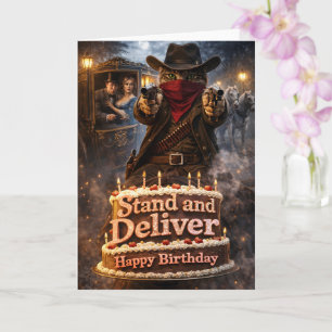 Birthday card stand and deliver wild West cat band