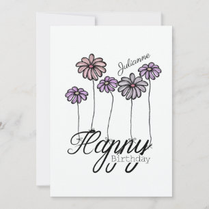 Birthday Card w Rosé Flower Balloons and Name