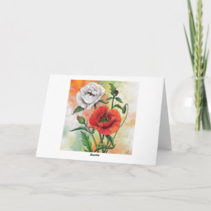 Birthday Card with Beautiful Red White Poppies