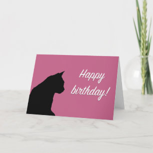 Birthday card with black cat -pink background