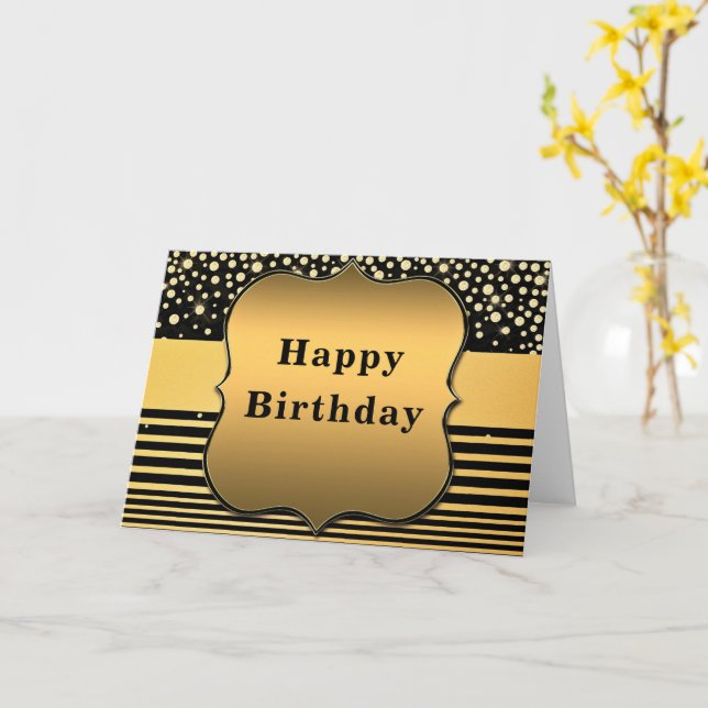 Birthday Card with Black Gold Glitter Sparkly (Yellow Flower)