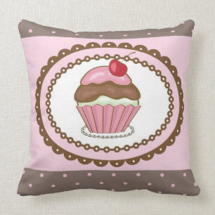 Birthday card with cupcake throw pillow