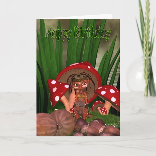 Birthday Card With Cute Modern Elf (Front)