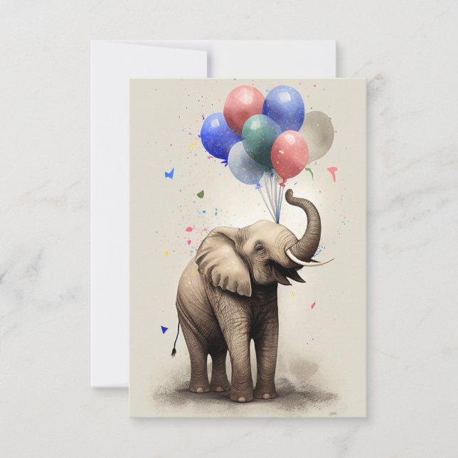 Birthday Card with Elephant Flat Greeting Card (Front)