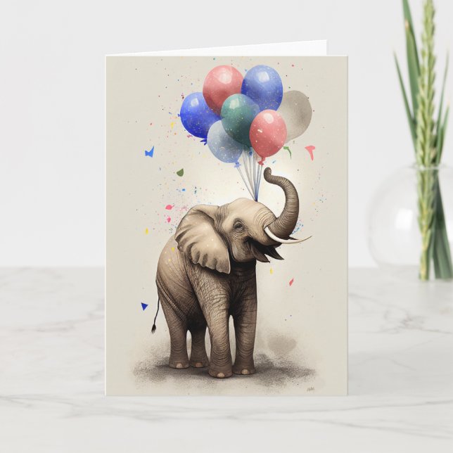 Birthday Card with Elephant Folded Greeting Card (Front)