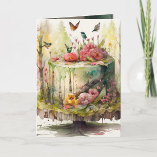 Birthday Card with fabulous cake in the forest