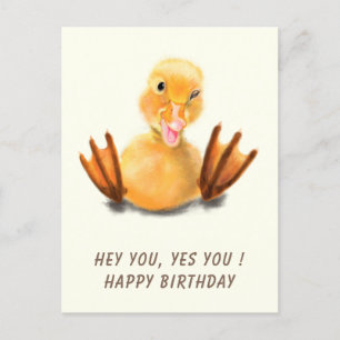 Birthday Card with Funny Playful Winking Duckling