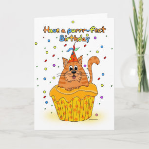 birthday card with ginger cupcake cat - have a pur