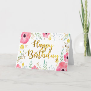 Birthday Card with gold foil font/Floral border