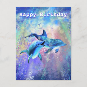 Birthday Card with Happy Dolphins