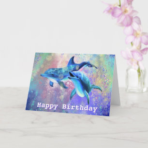 Birthday Card with Happy Dolphins Couple