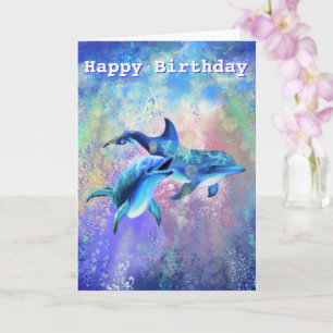 Birthday Card with Happy Dolphins Couple