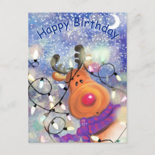 Birthday Card with Happy Reindeer - Christmas