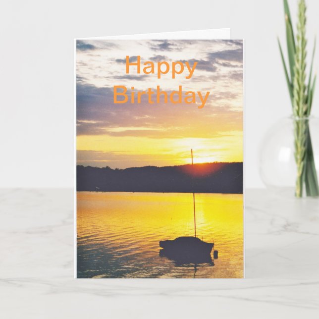 birthday card with image of sunset over lake (Front)