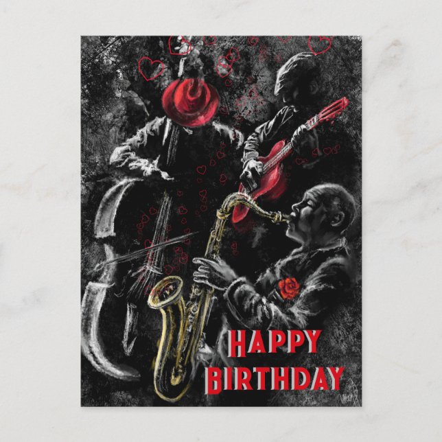 Birthday Card with Jazz Music Band (Front)