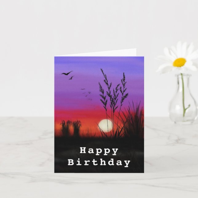 Birthday Card with Romantic Lake Sunset (Small Plant)