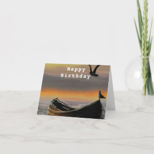 Birthday Card with Sea Sunset Boat