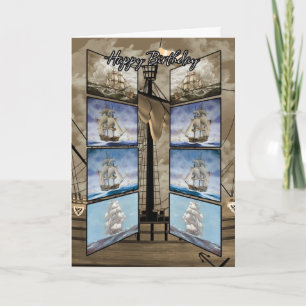 Birthday Card with Tall Ships, Caravel, Sloop