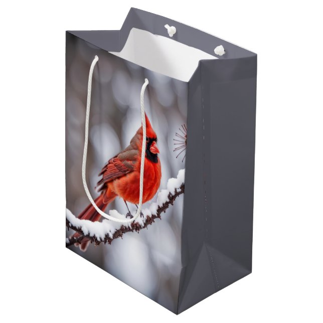 Birthday Cardinal On Winter Branch Medium Gift Bag (Front Angled)