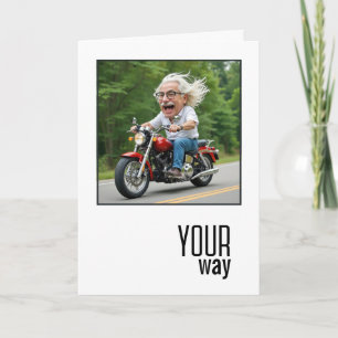 Birthday Caricature Old Man On a Motorcycle Card