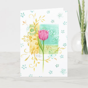 Birthday Caring Thoughts Pink Folded Greeting Card