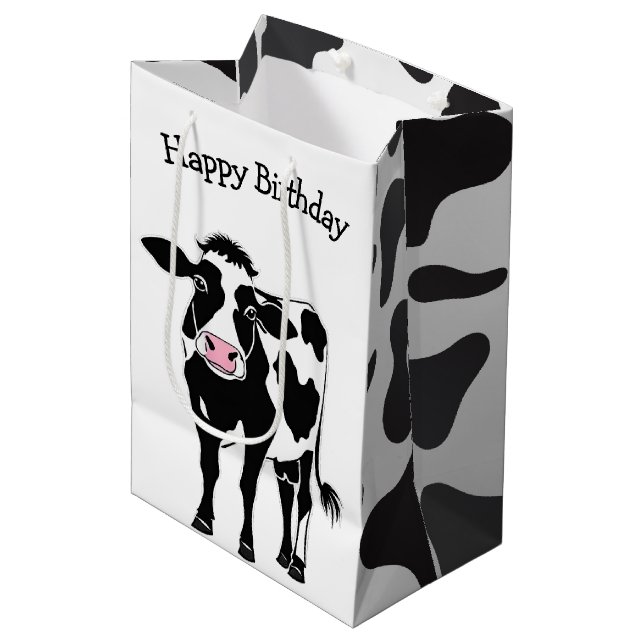Birthday Cartoon Cow  Medium Gift Bag (Front Angled)