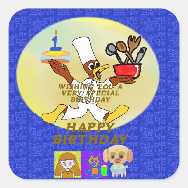 Birthday Cartoon Sticker (Front)