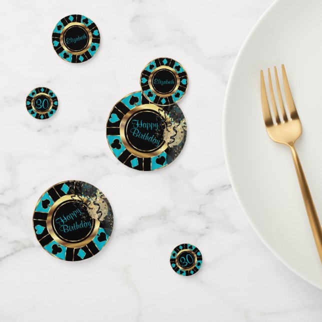 Birthday Casino Poker Chip - Teal Confetti (Group)