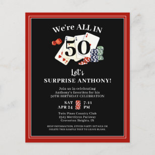 Birthday Casino Poker Surprise Budget Invitation