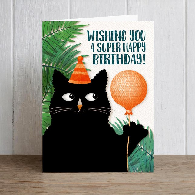 Birthday cat and balloon with custom text card (Creator Uploaded)