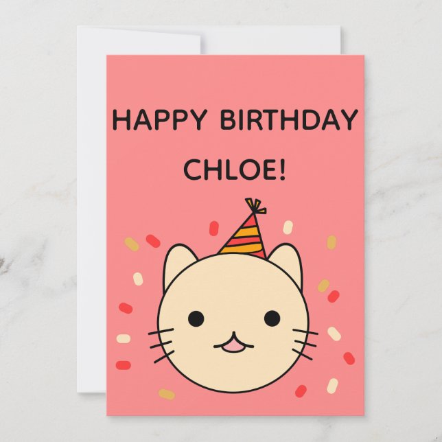 Birthday Cat | Beige Cat Happy Birthday Flat Card (Front)