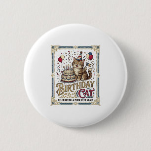 Birthday Cat Cat Birthday Age Vintage Vector Art S 2 Inch Round Button